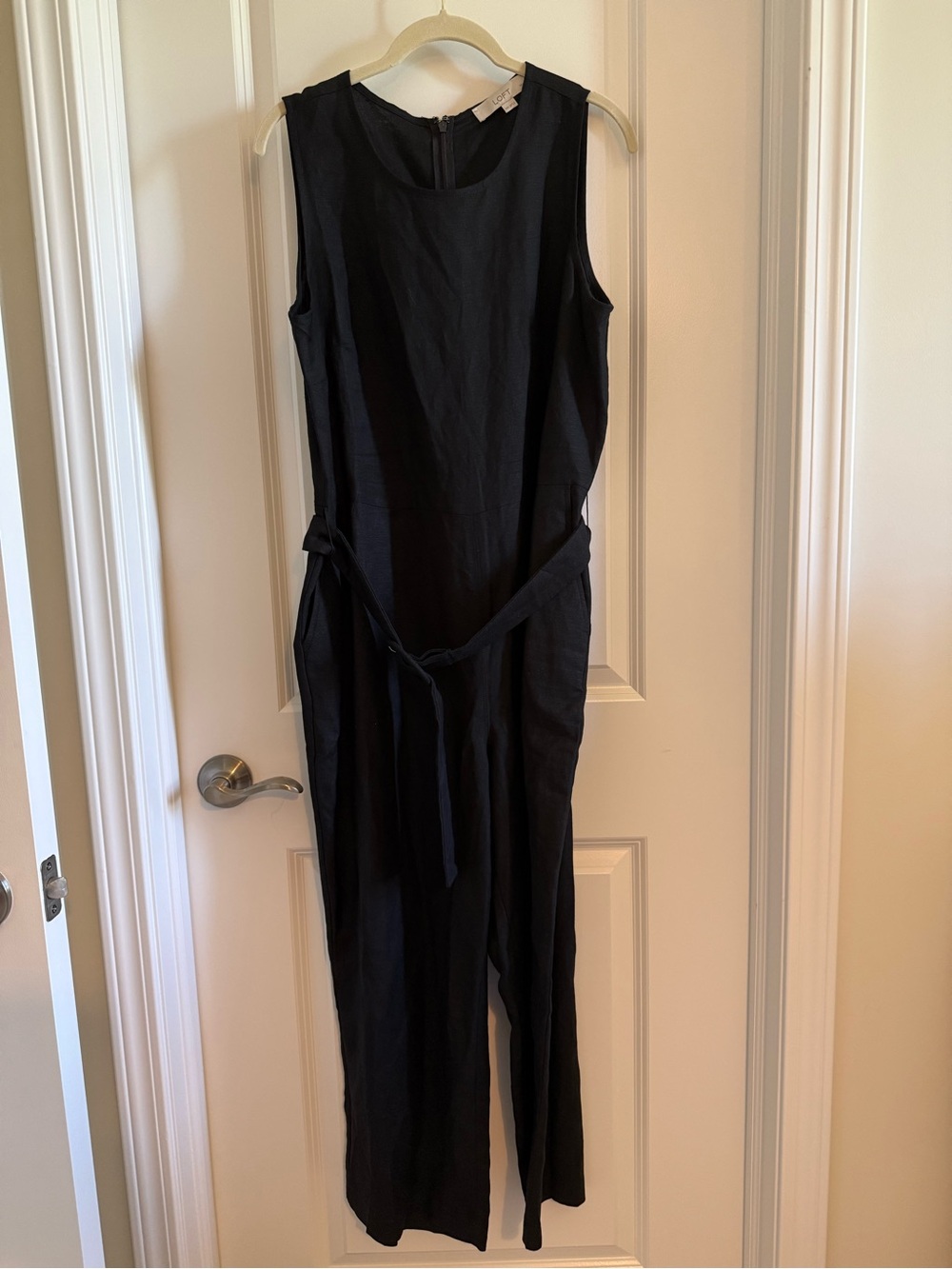 LOFT Black Sleeveless Belted Wide-Leg Jumpsuit - Picture 7 of 8
